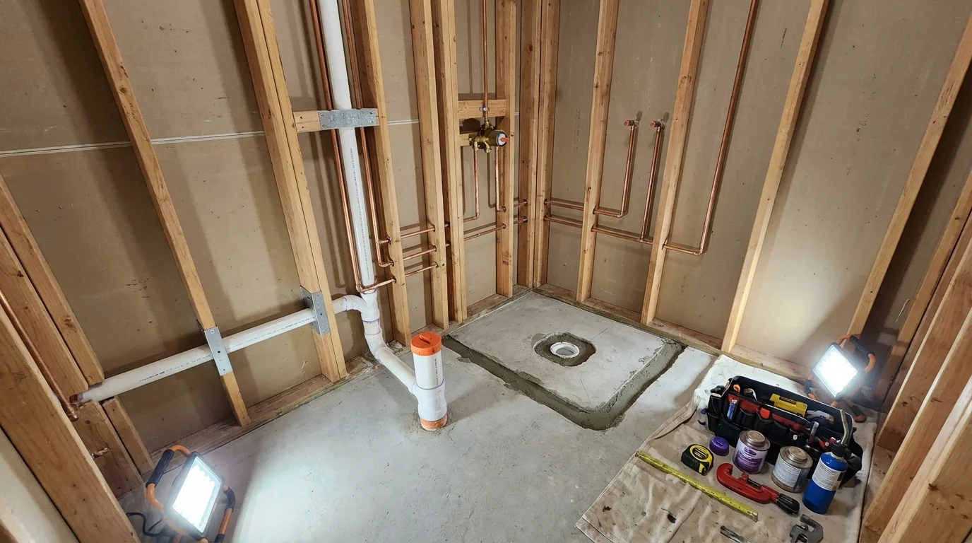 Bathroom rough-in plumbing during remodel by Johns Plumbing LLC in Vidor