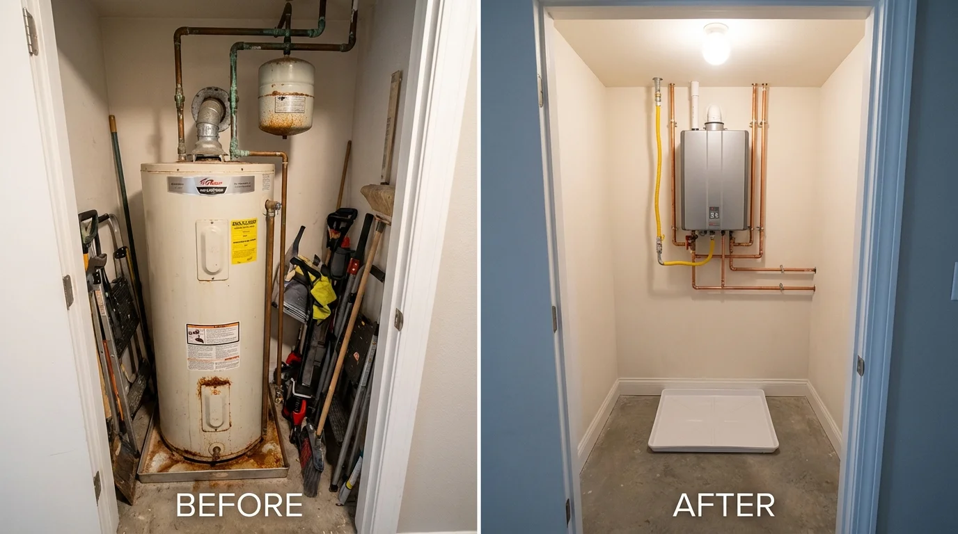 Tank water heater versus wall-mounted tankless unit comparison for Vidor, TX homeowners