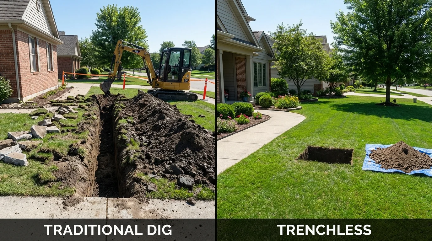 Trenchless sewer repair with minimal yard damage versus traditional excavation in Vidor, TX